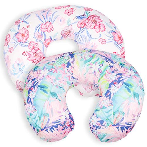 SWESEN 2 Pack Nursing Pillow Cover for Baby Girls, Breastfeeding Pillow Slipcover, Soft Stretchy Snug Fits On Infant Nursing Pillow, Machine Washable & Breathable, Floral