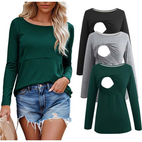 Women's Long Sleeve Maternity Nursing Tops Shirts Breastfeeding Clothes 3-Pack