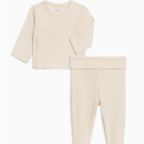 2-Piece Lacey Brushed Back Pointelle Kimono Top and Pant Set