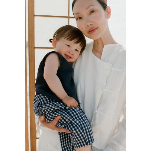 GINGHAM BAGGY PANTS - Navy blue - any size