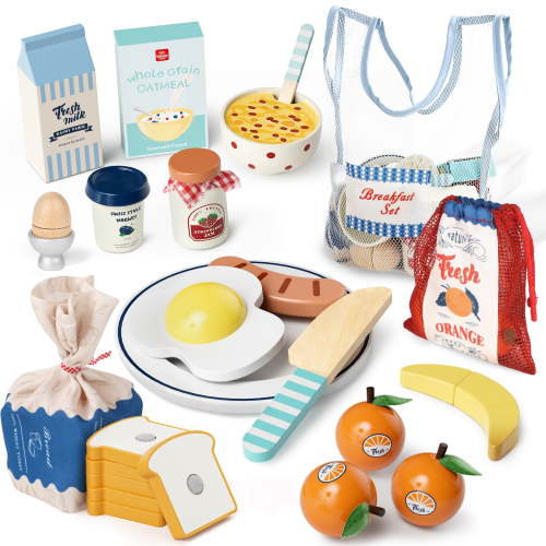 Lehoo Castle Wooden Play Food Sets for Kids 3-8 Years Pretend Cooking Role Play Toys