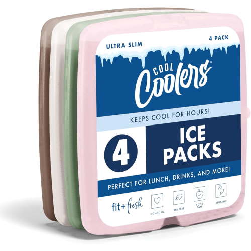 Cool Coolers by Fit + Fresh Reusable Slim Ice Packs for Lunch Bags & Coolers, Multicolored, 4pk