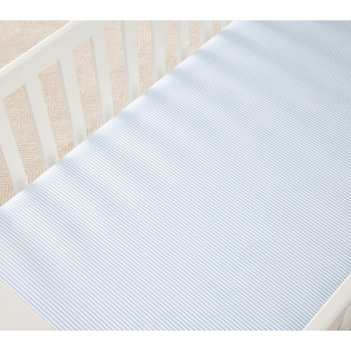 Oxford Stripe Organic Crib Fitted Sheet in Chambray Blue