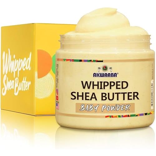 AKWAABA Whipped Shea Butter (Baby Powder) – Nourishes & Moisturizes | Made with Shea Butter | No Dyes & Parabens | 12 oz / 340 g