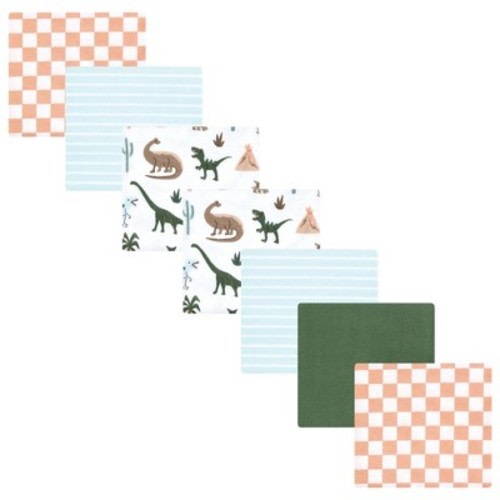 Luvable Friends Hudson Baby Cotton Poly Flannel Receiving Blankets 7pk, Dinosaur Green