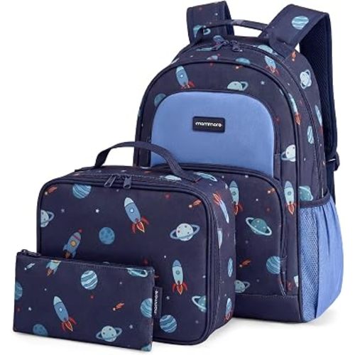 mommore Kids Backpack for Boys Girls 4-8 Kindergarten Elementary School Backpack with Lunch Box - 15” H Fit Folder