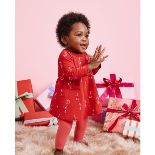 Baby Holiday Long Sleeve Pocket Dress & Leggings Set