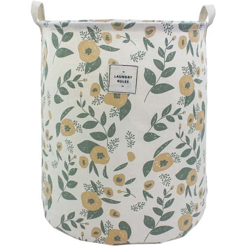 Mziart Collapsible Laundry Basket, Cute Floral Print, Waterproof Hamper, 19.7Hx15.7D Inches