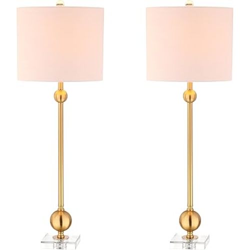 JONATHAN Y JYL2010A-SET2 Set of 2 Table Lamps Hollis 34" Metal LED Table Lamp Modern Contemporary Glam Bedside Desk Nightstand Lamp for Bedroom Living Room Office College Bookcase, Brass
