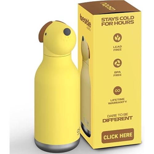asobu Bestie Bottle Insulated Stainless Steel Water Bottle with Detachable Soft Animal Head Fun Drinking For Kids and Teens with Flexible Reusable Straw 16 Ounce
