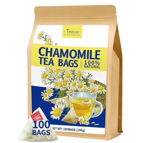 TeeLux Chamomile Tea Bags, 1.5g/bag, Pure Natural Chamomile Flowers Herbal Tea, Caffeine Free, 100 Count