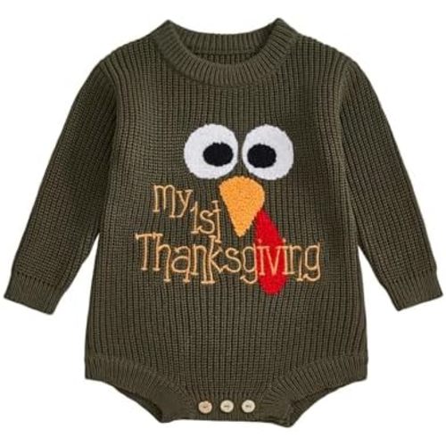 My First Thanksgiving Baby Girl Boy Outfit 1st Thanksgiving Turkey Knit Romper Sweater Fall Winter Clothes