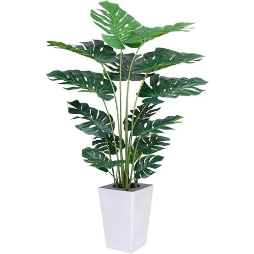 Artificial Monstera Plant 5ft, Realistic Fake Plants with Silk Leaves & Texture Trunk, Artificial Plants for Home Office Decor Indoor Outdoor Housewarming Gift