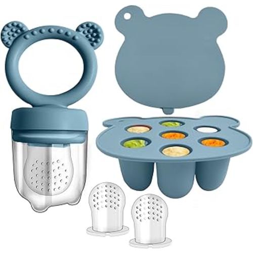 Baby Fruit Feeder Pacifier - Silicone Baby Food Feeder- Breastmilk Popsicle Freezer Molds for Baby Teething & Infant Self Feeding (Blue)