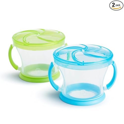 Munchkin Snack Catcher Toddler Snack Cups, No Spill, 2 Pack, Blue/Green