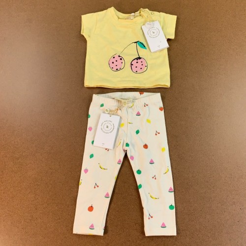 Soft Gallery Baby Girl Size 3 Months Yellow Cherry 2 Piece Pant & Tee Set NWT
