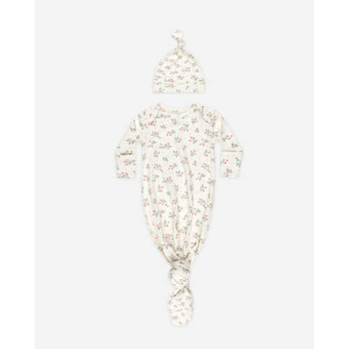 Knotted Baby Gown + Hat Set || Strawberries