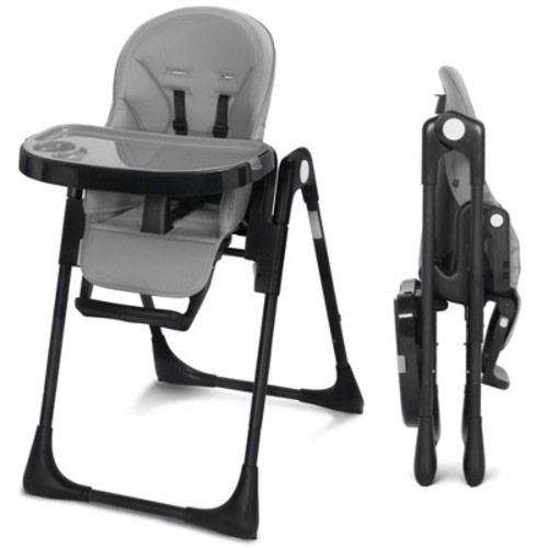 Kinder King Foldable High Chair for Baby, Toddler Feeding Chair with Detachable Double Trays, Gray
