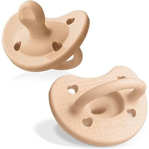 Chicco PhysioForma Luxe Orthodontic Pacifier, 0-6m | 100% Soft Silicone | Supports Breathing & Oral Development | Textured Shield & Handle | Includes Sterilizing Case | BPA Free | Blush, 2pk