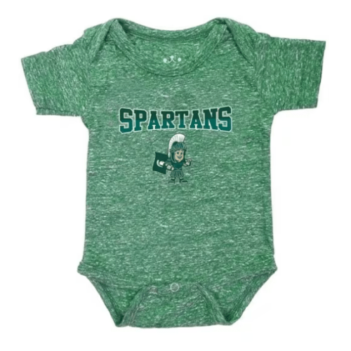 Sparty Baby GREEN Michigan State Spartans Cartoon Sparty Short Sleeve One Piece - 31800610