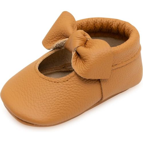 BirdRock Baby Bow and Knot Moccasins - Genuine Leather Baby Girl Shoes