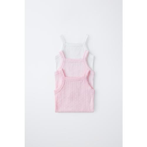 THREE-PACK OF POINTELLE STRAP BODYSUITS - Pink | ZARA United States