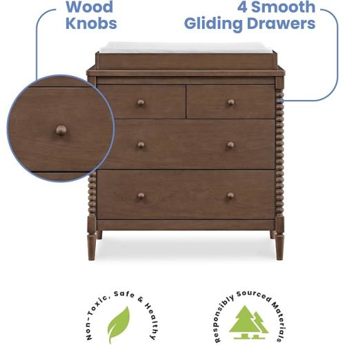 Delta Children Saint 4 Drawer Dresser with Changing Top and Interlocking Drawers, Teak Brown