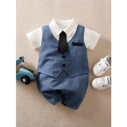 gentleman series navy blue tie vest childrens short sleeve - Temu