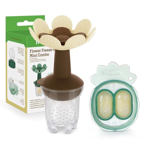 Haakaa Flower Baby Fresh Fruit Food Feeder with Mini Freezer Nibble Tray, Breastmilk Popsicle Mold for Baby Cooling Relief, Food Grade Silicone Baby Mesh Feeder for Infants 4M+ (Oat)