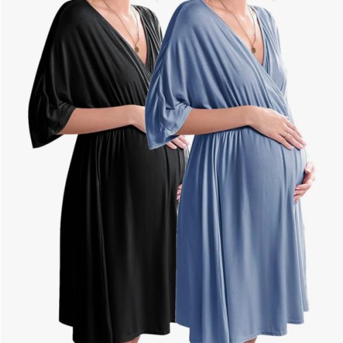 Ekouaer 3 in 1 Labor/Delivery/Hospital Gown 2 Pack Maternity Dress Nursing Nightgown Sleepwear
