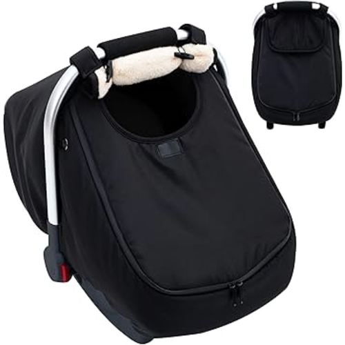 Winter Baby Car Seat Cover, Infant Car Seat Cover with Thickened Fleece Lined, Warm Carseat Covers with Side Breathable Holes, Baby Carrier Canopy with Privacy Flip for Rain Snow Cold Weather