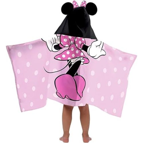 Jay Franco Kids Hooded Towel – 22" x 51" Super Soft Bath Wrap with 3D Hood, Beach, Pool & Travel, Official Licensed Product, Pink - Minnie Mouse