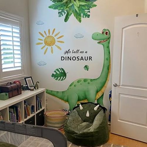 Large Dinosaur Wall Decals for Boys Bedroom Sun Clouds Wall Stickers Peel and Stick Baby Toddler Kids Room Wall Decor Murals for Nursery Daycare Classroom Decoration (KL-BM2062)