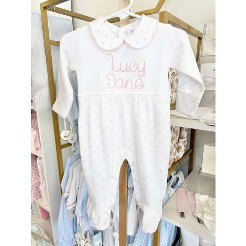 Pink Dot Collar Footie - Baby Font Name – Little Stitches & Co.