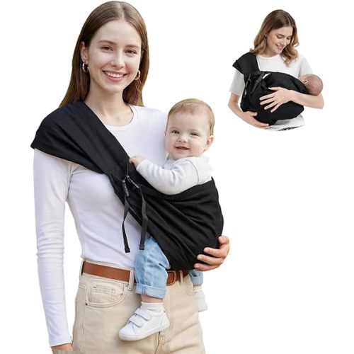 Baby Sling Carrier, Toddler Sling Carrier with Wide Shoulder Strap, Lightweight Baby Carriers Newborn to Toddler Infant Wrap Carriers Perfect for Mom and Dad, 7-30lbs, Black