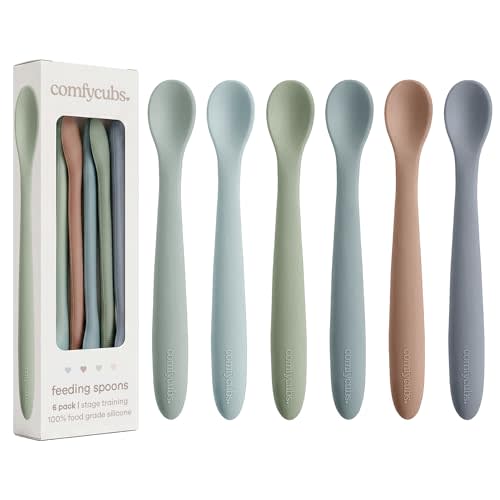 Comfy Cubs Silicone Baby Spoons Set 6-Pack, Ocean 6.46 x 0.95 in – BPA Free, Soft Gum-Safe Toddler Eating Essentials – Lightweight & Flexible Baby Spoons, Dishwasher Safe, Fun Utensils for Babies
