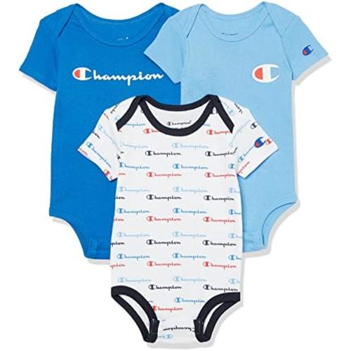 Champion baby-girls 3-pack Short Sleeve Baby Bodysuit, Gender Neutral Baby Clothes Infant Clothing, Multiple Colors/0-6m