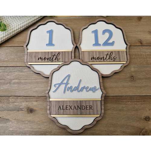 Linen Baby Milestone Markers | Personalized Monthly Baby Milestone Set | Neutral Nursery Decor | Interchangeable Month Signs