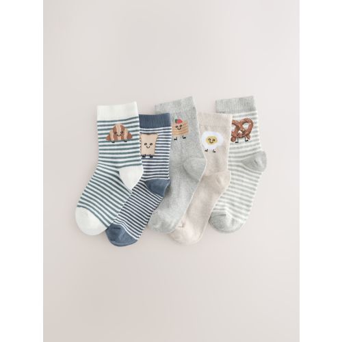 Blue/Neutral Food Characters Print Rich Socks 5 Pack