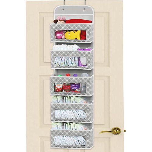 Simple Houseware Over Door 5 Clear Window Pocket Organizer, Gray/White - Geometric Grey