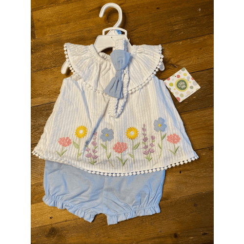 Little Me 6 month NWT baby girl outfit woven Sunsuits white/blue 3pc floral