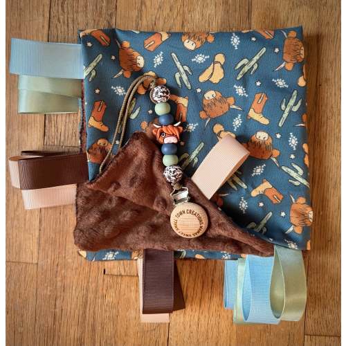Denim Blue Highland Cactus Taggie Blanket Set