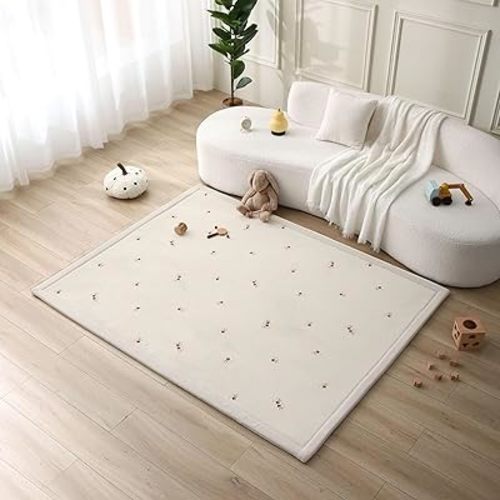 Hakuna Matte CloudSoft Baby Play Mat for Floor 60" x 80" Flowers – Coral Velvet Memory Foam Rug for Crawling & Cozy Play – Non-Slip, Water-Resistant, Easy-Care Tummy Time Mat, Playmat for Playpen