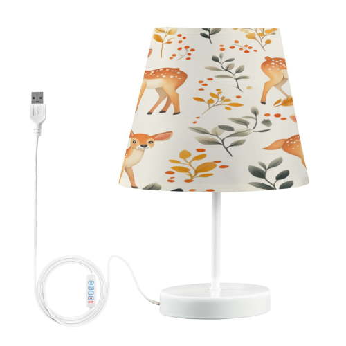 WOBOGO Cute Sika Deer Table Lamps Bedroom 3-Speed Dimmable Farm Style with Fabric Shade for Reading and Home Office