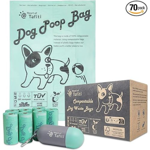 Dog Poop Bag with Holder, Doggie poop bags, Compostable dog waste bags, Extra Thick and Strong Leak Proof, Vegetable-Based, Unscented, Size 9 x 13 Inches, 70 Counts - 9x13 Inch (Pack of 70) - Bags with Holder