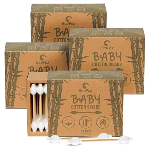 Baby Cotton Swabs 220 Count | Eco-Friendly & Pure Cotton Buds | Double-Tipped Safety Sticks | 100% Plant-Based & Natural | Perfect for Skin Care & Baby Personal Care