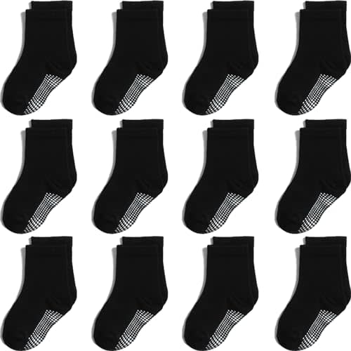Baby Toddler Socks Grip Non Slip Boys Girls Cotton 12 Pack for Kids Ankle Cute Socks 6M-7Years