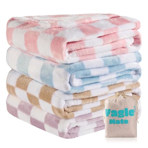 4 Pcs Baby Blankets,Fleece Checkered Blanket, Cozy and Fluffy Crib Blankets for Girls- Toddler Receiving Blankets 30×40