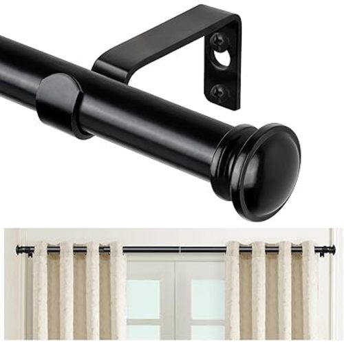 TONIAL Curtain Rod 32 to 58 Inch(2.6-4.8ft), Telescoping Splicing 3/4 Drapery Rods for Windows 20 to 53 Inch(1.7-4.4ft), Decorative Single Rod with Small Cap Finial, Black
