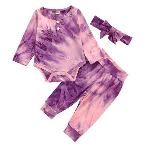 Splozh Infant Girl Clothes Newborn Baby Girl Clothes Outfit Set Ruffle Romper Pants and Headband Infant Clothing Purple,6-12 Months